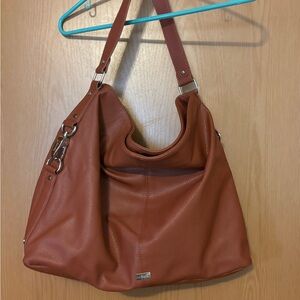 Thirty-One Cognac Brown Pebbled Leather Hobo Shoulder Bag